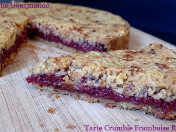Tarte Framboise Rhubarbe Epeautre façon crumble vegan