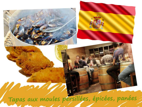 Tapas de moules persillées, épicées, panées, cuisson au four