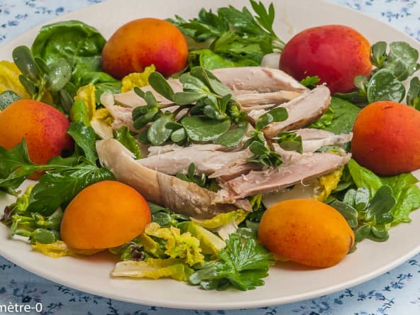 Salade aux restes de poulet aux abricots et aux fines herbes