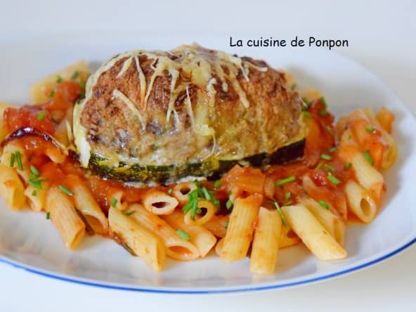 Courgette farcie à la viande et surprise mozzarella