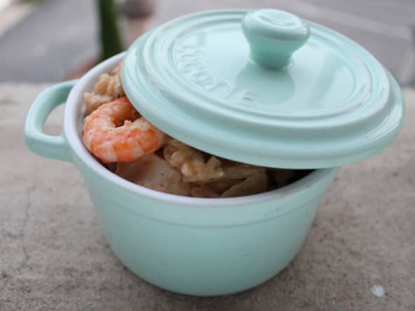 Risotto terre et mer poulet, crevettes et lait de coco