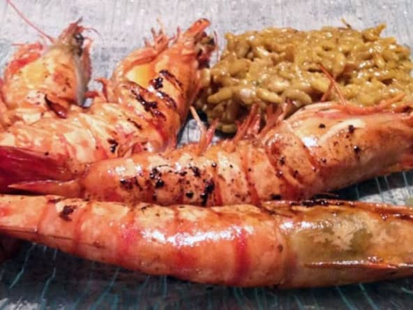 Risotto aux gambas, curry et crème de noix de coco