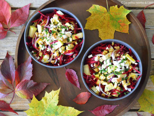Salade automnale aux betteraves, Feta, pommes et noix