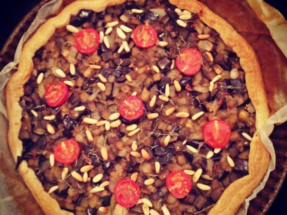 Tarte aubergines et pignons de pin