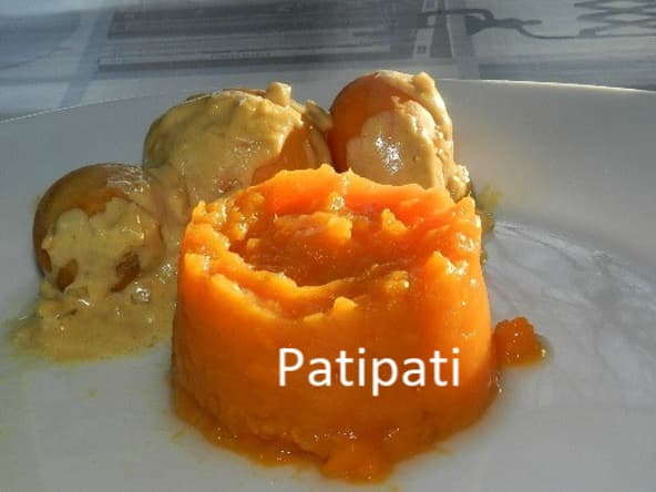 Petits navets jaunes sauce oignons moutardes avec purée de pomme de terre douce