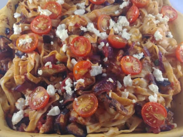 gratin de pâte aux aubergines et à la Feta