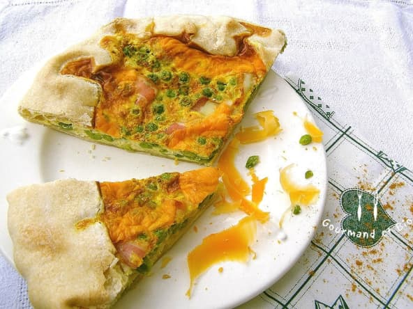 Tarte rustique petits pois, curry, mimolette vieille