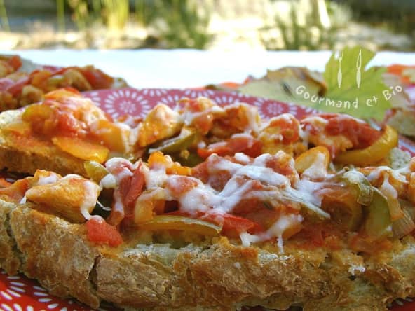 Tartines Poulet, Poivrons, Piment doux, Parmesan