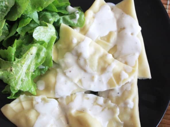 Raviolis maison à la fondue de poireaux 