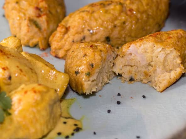 Poulet curry et coco, quenelles de chou-fleur au curry