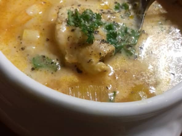 Soupe américaine poulet et crevettes