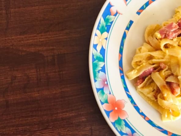 Pâtes carbonara poêlées