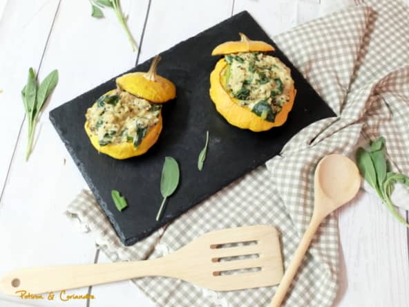 Pâtissons farcis aux épinards, poireaux et petit épeautre