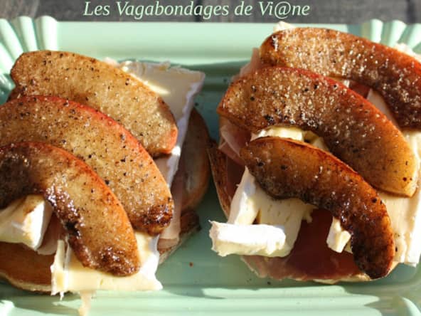 Tartines terroir jambon cru, camembert, pomme