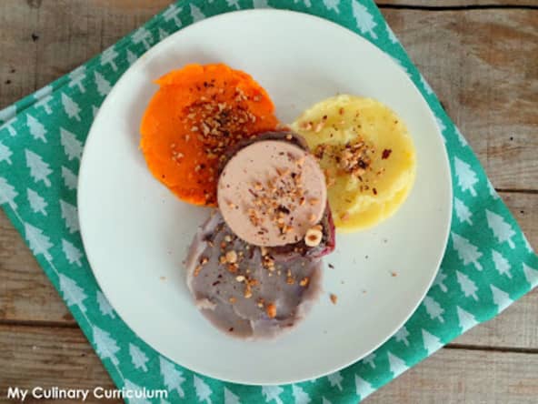 Tournedos de bœuf (rumsteck) aux 3 purées et foie gras