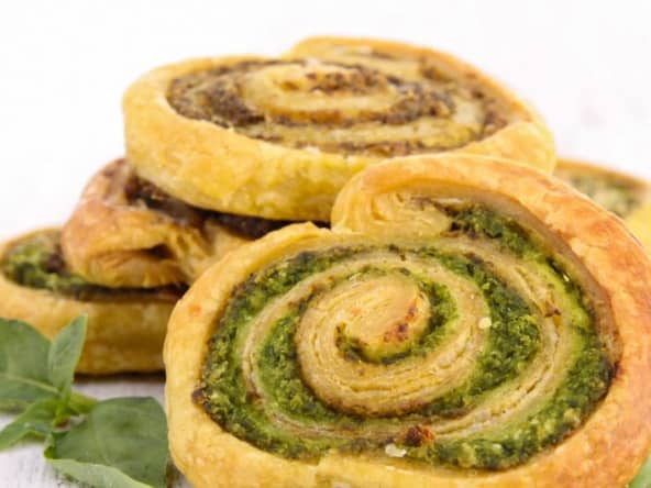 Feuilletés roulés au chèvre et au pesto