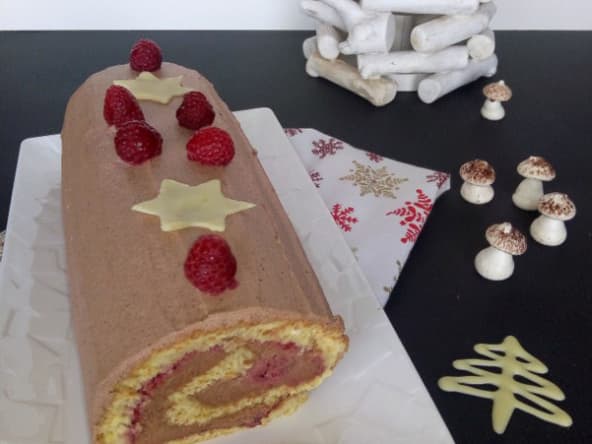 bûche roulée au chocolat et aux framboises