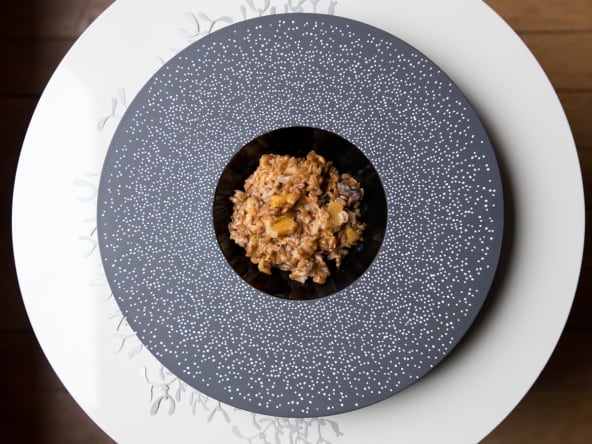 Risotto végétarien d’épeautre : butternut, châtaignes, champignons