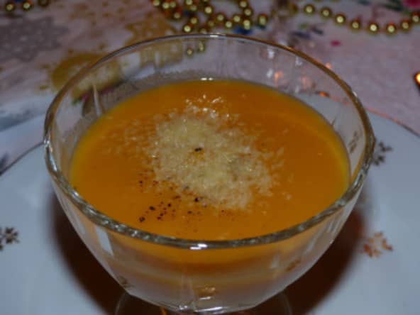 Crème de patate douce, gingembre et pêche