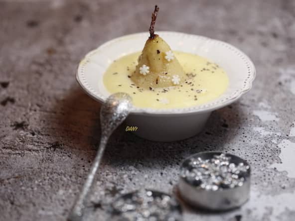 Poires pochées au sabayon épicé