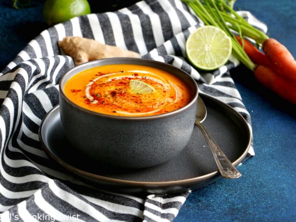 La meilleure soupe de carottes au gingembre et citron vert (vegan)
