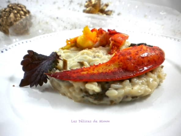 Demi-homard sur risotto aux chanterelles pour noël