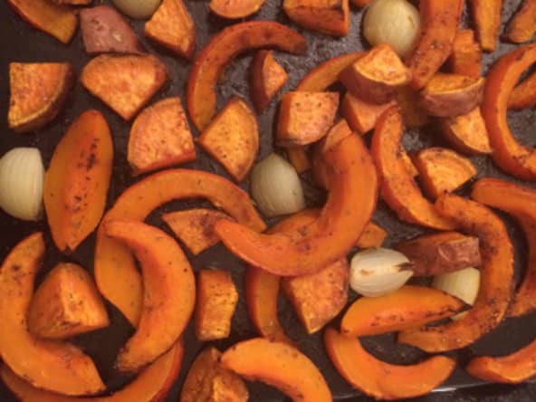 Potimarron et patate douce rôtis au four
