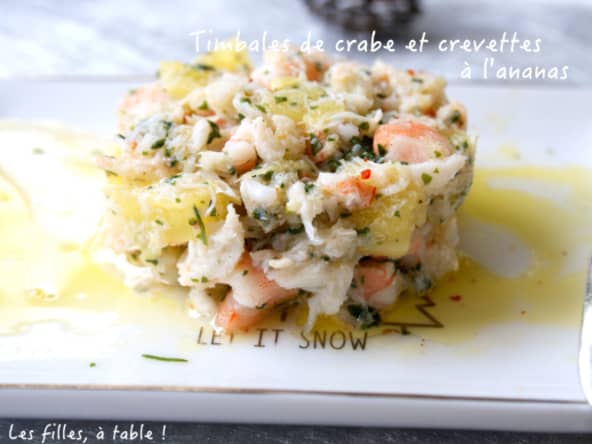 Timbales de crabe et crevettes à l’ananas et citron vert