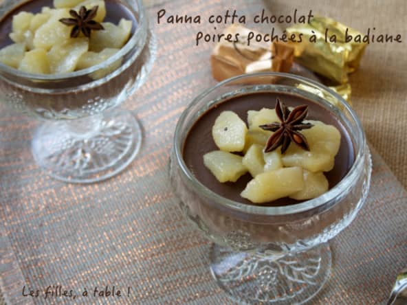 Panna cotta au chocolat et poires pochées à la badiane