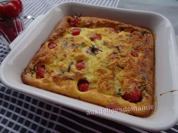 Flan au poulet fumé et tomates cerises