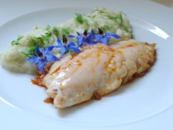 Barbarin fleuri, purée aux fenouils