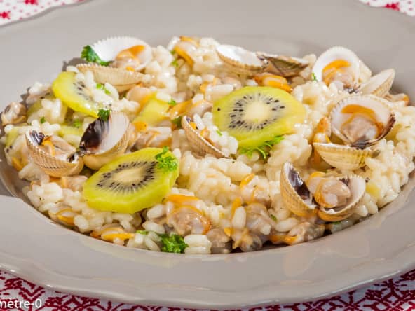Risotto aux coques et kiwis