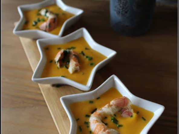 Crème de potimarron aux langoustines pour un réveillon ou la Saint-Valentin