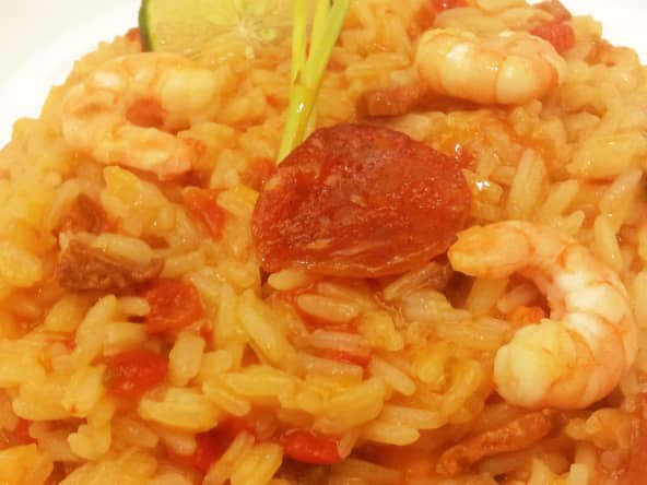 Risotto aux Crevettes, Chorizo et Citronnelle