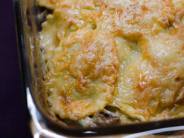 Gratin de raviolis aux champignons de Paris