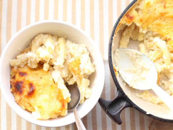 Gratin de pâtes au céleri-rave et au comté