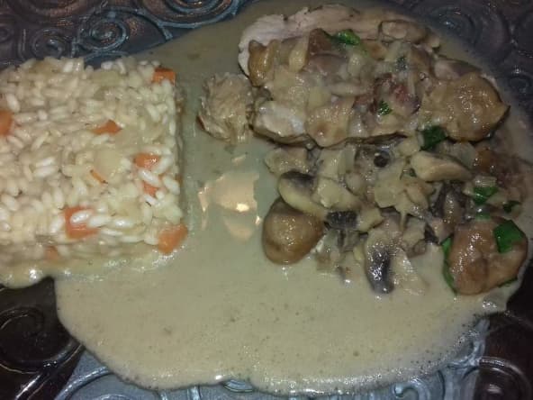 Filet mignon de veau aux marrons, champignons, sauce crémeuse au Cognac