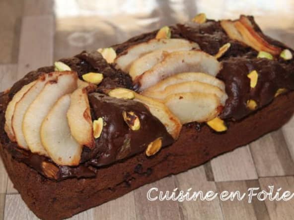 Cake chocolat, poire et pistache