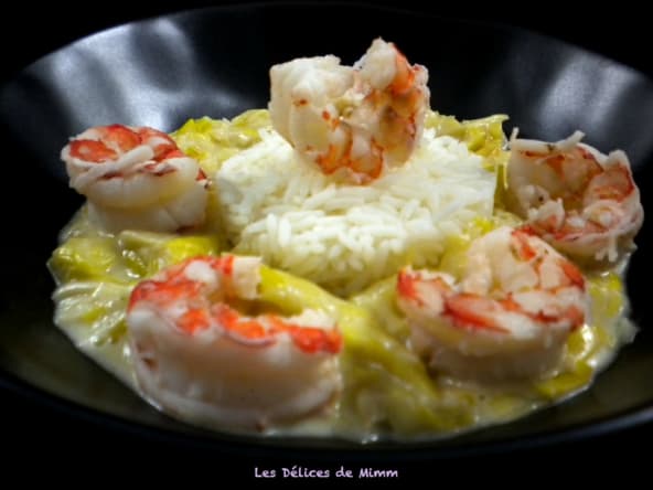 Scampi (gambas) aux poireaux