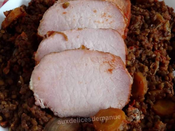 Rôti de porc fumé et lentilles au coulis de tomates au Cookéo ou pas
