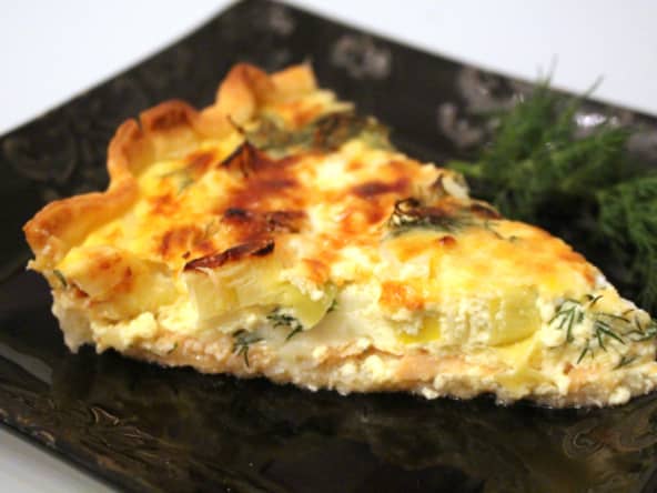 Tarte poireaux, truite fumé et aneth