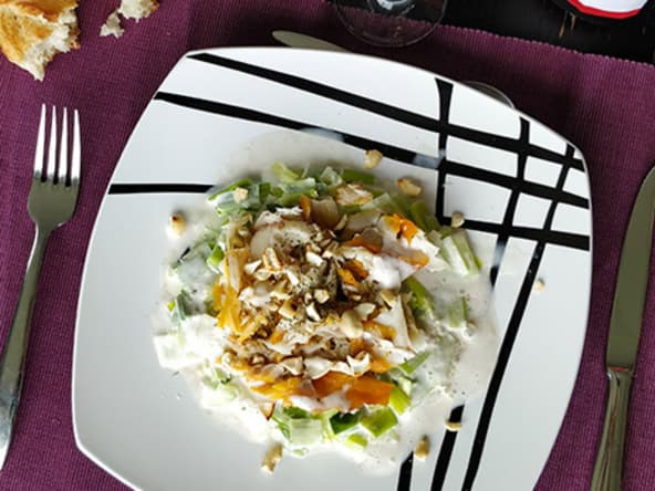 Haddock poché au lait épicé et sa fondue de poireaux