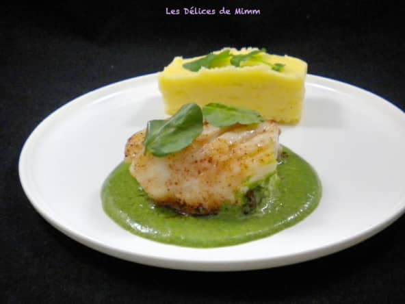 Dos de cabillaud et sa sauce au cresson et purée de pommes de terre