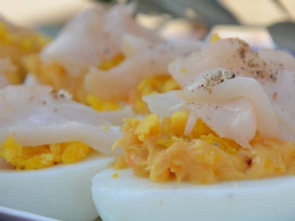 Oeuf mimosa aux saint-jacques fumées