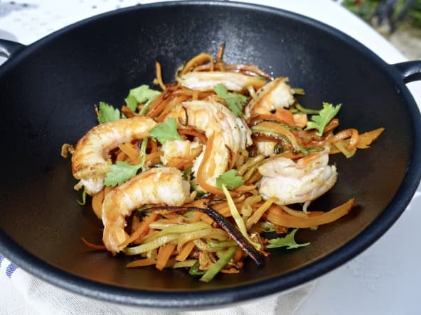 Wok de crevettes aux légumes 