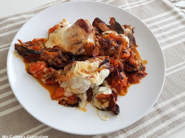 Filet mignon gratiné à la mozzarella et aux légumes du soleil