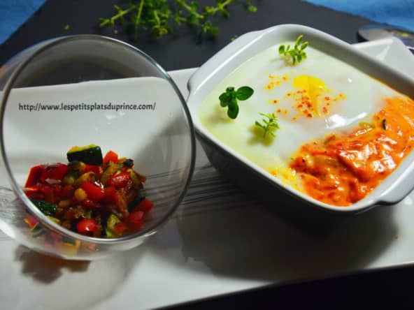 Oeuf cocotte au confit de poivron rouge