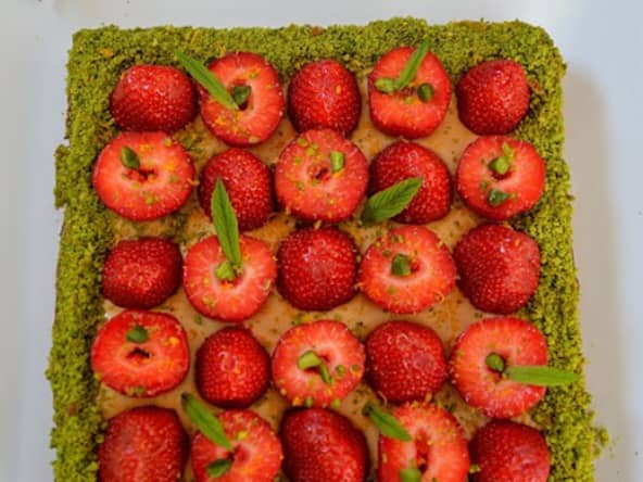 Sablé breton, fraises de Plougastel et caramel au beurre salé, de Christophe Adam