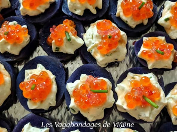 Les Vagabondages de Vi@ne: Canapés de vitelottes aux œufs de saumon
