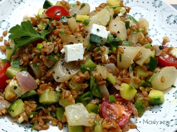 Petit épeautre aux salsifis, tomates et courgettes